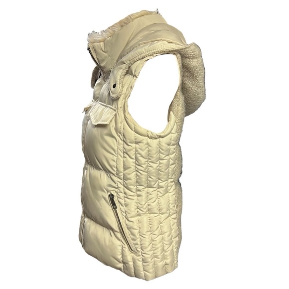 Zara Trafaluc Small Puffer Vest Beige Quilted Gilet Hooded Tweed Winter Layering - Picture 5 of 16